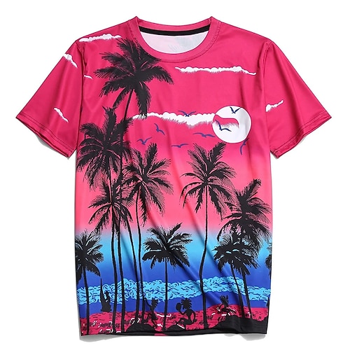 

Men's T shirt Tee 3D Palm Leaf Sea Crew Neck A B C D E 3D Print Outdoor Daily Short Sleeve 3D Print Clothing Apparel Tropical Lightweight Casual Hawaiian