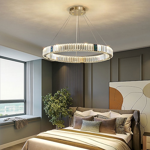

60 cm pendel lys led lysekrone luksus gull rustfritt stål moderne stue 220-240v
