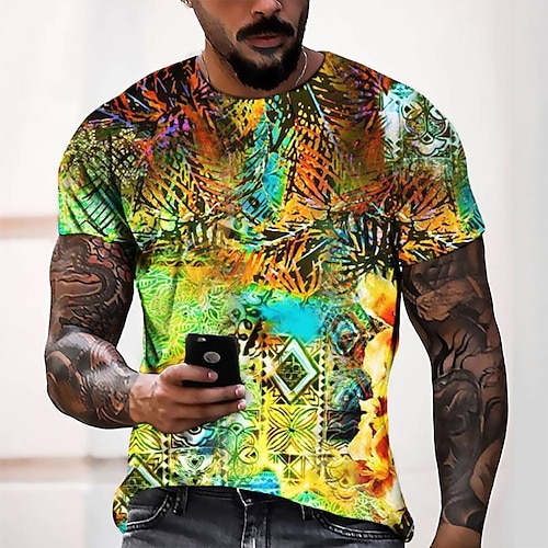 

Homme T shirt Tee Tee Graphic Col Rond Jaune 3D effet Casual du quotidien Manches Courtes Impression 3D Vêtement Tenue Mode Frais Design Confortable / Eté / Eté