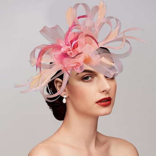 

Elegant Fascinator Hats Net Mesh Tulle Headpiece Clip Headband with Feather Flower Floral Kentucky Derby Wedding Tea Party Horse Race Church Cocktail Vintage for Women