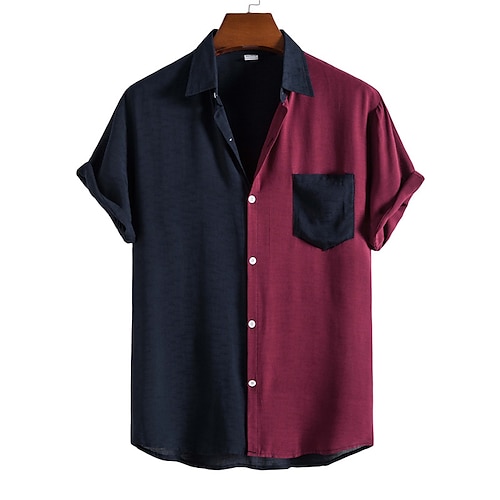 

Homens Camisa Social camisa de botão camisa de verão Preto Azul Marinha Café Manga Curta Bloco de cor Aberto para a Lateral Ao ar livre Rua Botão para baixo Roupa Moda Casual Respirável Confortável