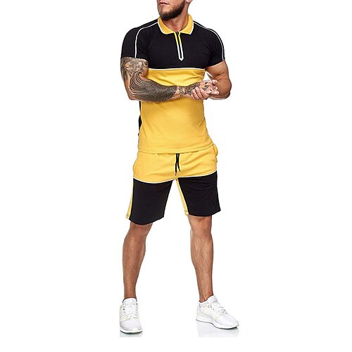 

Men's T-shirt Suits Tracksuit Golf Shirt Tennis Shirt Shorts and T Shirt Set Color Block Turndown Green Blue Yellow Red Light Blue Hot Stamping Outdoor Street Short Sleeve 2 Piece Print Clothing