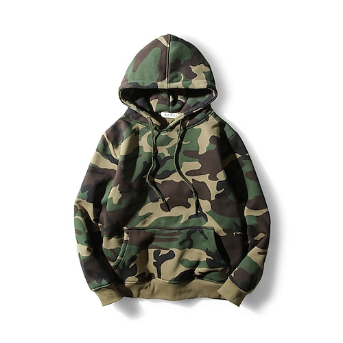 

Men's Camouflage hoodie Outdoor Windproof Breathable Sweat wicking Spring Autumn Camo Pullover Cotton Long Sleeve Hunting Camping Training Army Green / Combat