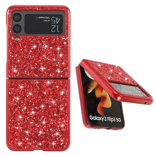 

Phone Case For Samsung Galaxy Full Body Case Z Flip 3 Dustproof Shockproof Glitter Shine TPU PU Leather