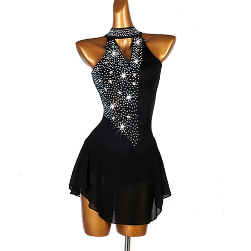 

Figure Skating Dress Crystals / Rhinestones Women's Girls' Training Performance Sleeveless High Mesh Spandex