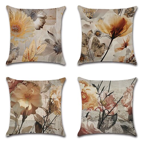 

Vintage Floral Double Side Cushion Cover 4PC Soft Decorative Square Throw Pillow Cover Cushion Case Pillowcase for Bedroom Livingroom Superior Quality Machine Washable Indoor Cushion for Sofa Couch Bed Chair