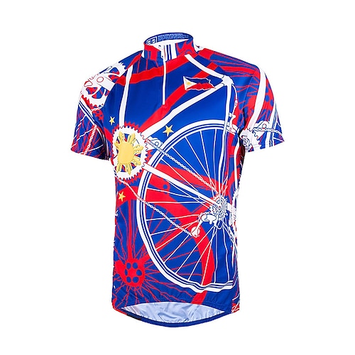 

21Grams Men's Cycling Jersey Short Sleeve Bike Top with 3 Rear Pockets Mountain Bike MTB Road Bike Cycling Breathable Quick Dry Moisture Wicking Reflective Strips Blue Gear Polyester Spandex Sports