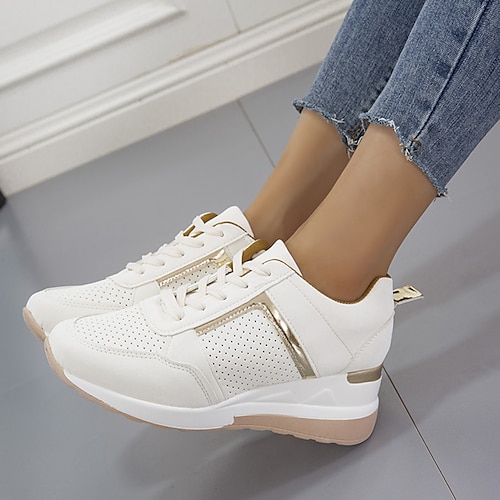 Women's Sneakers Plus Size Height Increasing Shoes White Shoes Outdoor Daily Wedge Heel Round Toe Sporty Walking Shoes Lace-up Color Block White Rosy Pink Light Grey, lightinthebox  - buy with discount