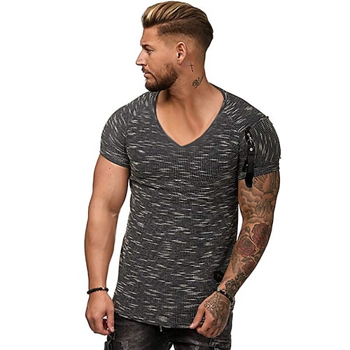 

Homens Camiseta Estampas Abstratas Decote V Cinza Claro Cinzento Escuro Bege Casual Diário Manga Curta Roupa Algodão Esportes Moda Leve Grande e Alto / Verão