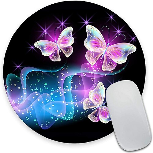 

Round Mouse Pad Glowing Night Pink Butterflies Mouse Pad Animal Gaming Mouse Mat Waterproof Circular Small Mouse Pad Non-Slip Rubber Base MousePads for Office Home Laptop Travel 7.9x0.12 Inch