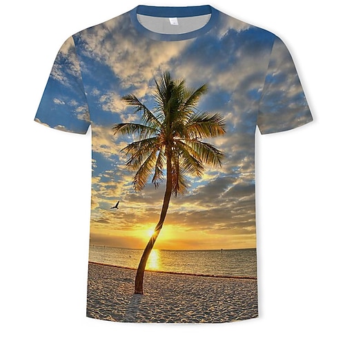 

Men's T shirt Tee Animal Coconut Tree Human Crew Neck Black / Gray Sea Blue Brown Blue / White Light Blue Outdoor Street Short Sleeve 3D Print Clothing Apparel Tropical Lightweight Casual Beach