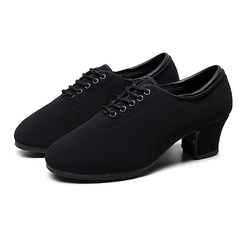 

Women's Latin Shoes Practice Trainning Dance Shoes Performance Professional Outdoor Lace Up Oxford Whole Bottom Thick Heel Round Toe Lace-up Adults' Black