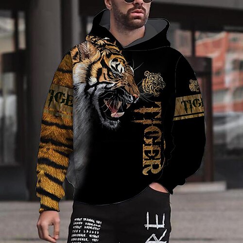 

Herren Hoodie Sweatshirt Kapuze Schwarz Gelb Kamel Orange Dunkelgray Mit Kapuze Graphic Tiger Bedruckt Sport Natur Täglich 3D-Druck Strassenmode Designer Casual Frühling Herbst Bekleidung