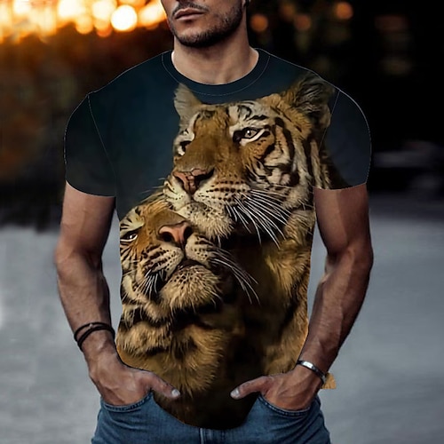 

Herre T skjorte Dyr Tiger Crew-hals Svart 3D-utskrift utendørs Gate Kortermet Trykt mønster Klær Sport Mote Sportsklær Fritid / Sommer / Vår / Sommer