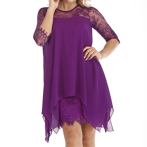 

Women's Casual Dress Midi Dress Black Blue Purple Half Sleeve Pure Color Lace Fall Spring Autumn Crew Neck Modern 2022 S M L XL XXL 3XL 4XL 5XL