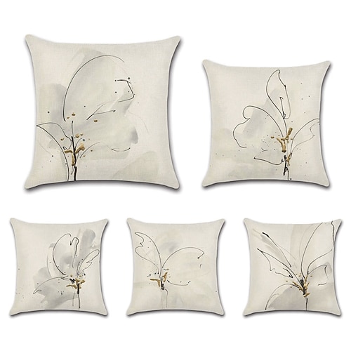 

Simple Floral Double Side Cushion Cover 5PC Soft Decorative Square Throw Pillow Cover Cushion Case Pillowcase for Bedroom Livingroom Superior Quality Machine Washable Indoor Cushion for Sofa Couch Bed Chair