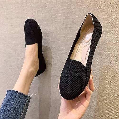 

Women's Flats Loafers Daily Plus Size Flyknit Shoes Summer Flat Heel Round Toe Casual Tissage Volant Loafer Braided Black / White Almond White / Yellow