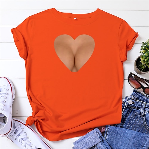 

Women's Plus Size Tops T shirt Tee Heart Print Short Sleeve Crewneck Streetwear Valentine's Day Daily Valentine's Day Cotton Spring Summer Green White