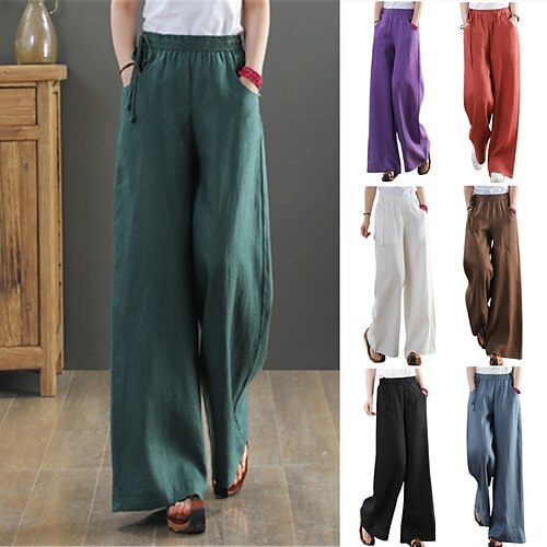 

Women's Linen Yoga Pants Wide Leg Drawstring Bottoms Quick Dry Solid Color White Purple Red Casual Yoga Fitness Gym Workout Summer Sports Activewear Stretchy Loose / Athletic / Athleisure