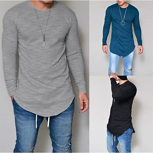 

Homens Camiseta Côr Sólida Gola Redonda Vinho Azul Marinha Cinzento Branco Preto Casual Diário Manga Longa Roupa Moda Leve Grande e Alto