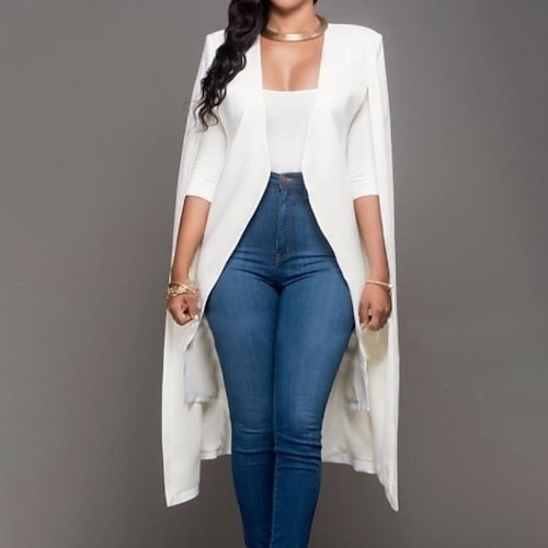 

Women's Blazer Party Outdoor Street Spring Summer Long Coat V Neck Regular Fit Breathable Streetwear Casual Jacket Long Sleeve Solid Color Pocket Stylish Black White