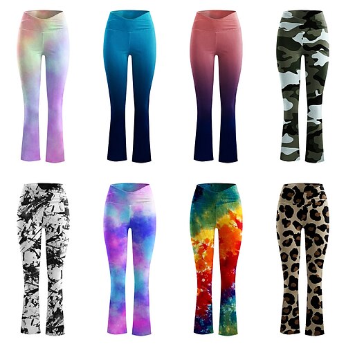

Women's Flare Leg Pants Yoga Style High Waist for Pilates Dance Bottoms Color Gradient Tie Dye Camo Blue Black White Leopard Print Sports Activewear Stretchy Skinny Casual