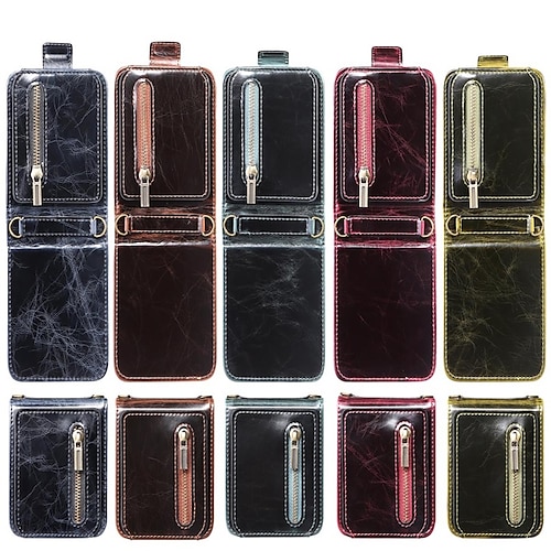 

Phone Case With Card Holder Slots For Samsung Galaxy Back Cove Z Flip 3 Zipper Wallet Kickstand Solid Colored PU Leather