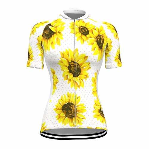 

21Grams Women's Cycling Jersey Short Sleeve Bike Top with 3 Rear Pockets Mountain Bike MTB Road Bike Cycling Breathable Quick Dry Moisture Wicking Reflective Strips Yellow Floral Botanical Polyester