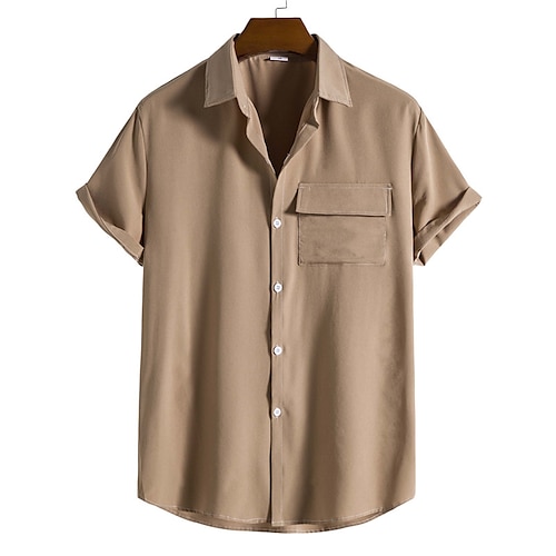 

Herrenhemd einfarbig Turndown Street Casual Button-Down Kurzarm Tops Casual Fashion Atmungsaktiv Komfortable Khaki Sommerhemden