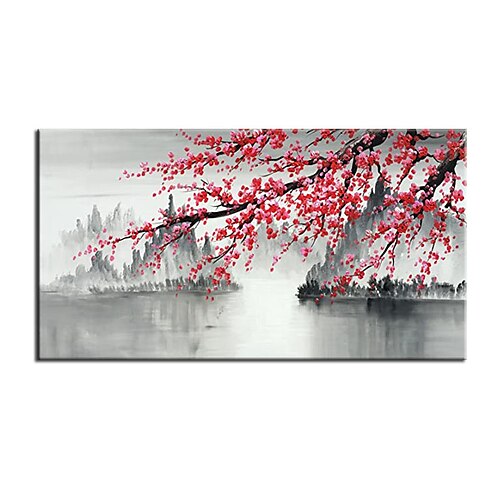 

Oil Painting Handmade Hand Painted Wall Art Abstract Plum Blossom Modern Black and White Landscape Home Decoration Decor Stretched Frame Ready to Hang