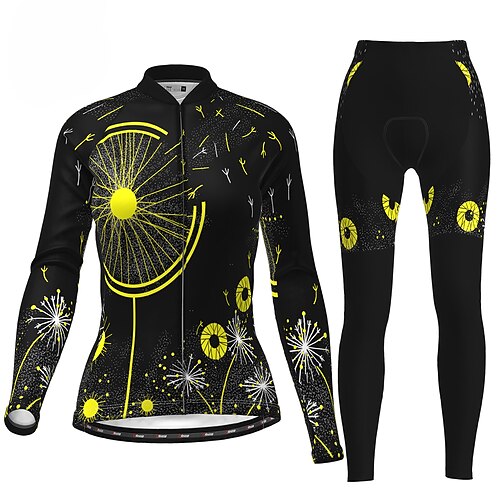 

21Grams Women's Cycling Jersey with Tights Long Sleeve Mountain Bike MTB Road Bike Cycling Green Orange Black Yellow Graphic Bike Clothing Suit 3D Pad Warm Breathable Quick Dry Reflective Strips