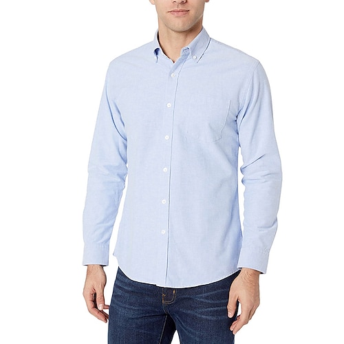 

Camisa masculina estampada cor sólida turndown street estampa diária com botões manga longa tops moda casual respirável confortável azul marinho azul branco