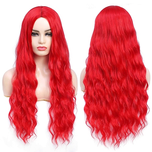 

Red Wig Wavy Synthetic Halloween Women's Wig Middle Part Long Cosplay Wig Fit