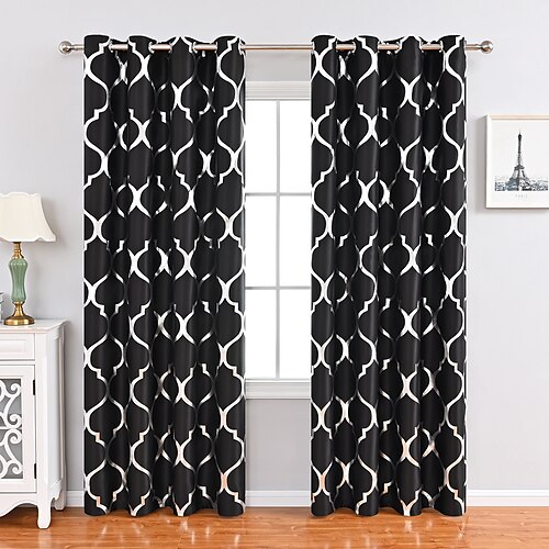 

Blackout Curtain 1 Panel Geometry Print Curtain Drapes for Living Room Thermal Insulated Grommet Window Curtains for Bedroom - Modern Geo Line Black