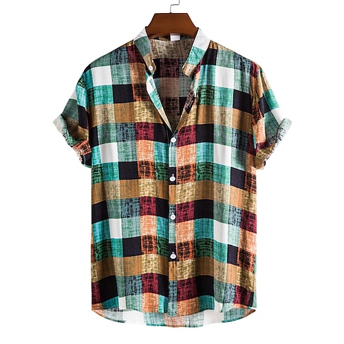 

Men's Shirt Plaid Shirt Turndown Street Casual Button-Down Print Short Sleeve Tops Casual Fashion Breathable Comfortable Green Blue Red Hawaiian Summer Shirts