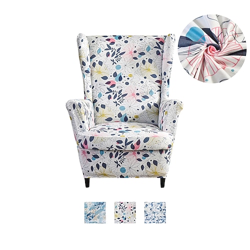 

Stretch Wingback Chair Slipcover Armchair Chair Sofa Covers with a Cushion Pad Cover Floral Pattern Furniture Protector for Living Room Strandmon Chair Cover