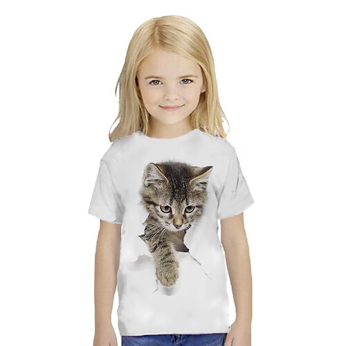

Kids Girls' T shirt Animal Outdoor 3D Print Short Sleeve Active 3-12 Years Spring White
