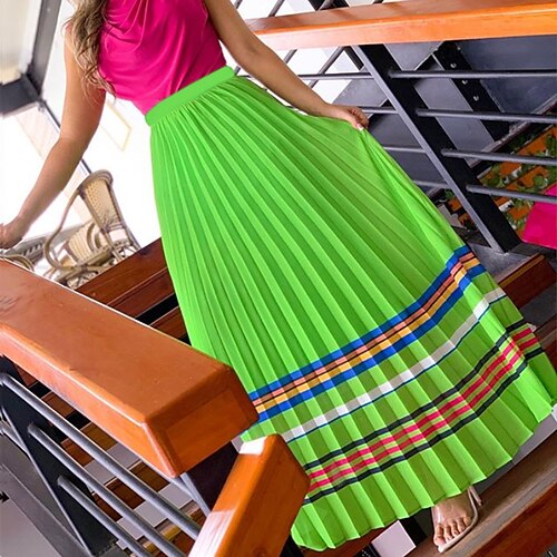 

Women's Skirt Swing Maxi Polyester Green Skirts Summer Pleated Fashion Casual Daily Weekend S M L / Loose Fit