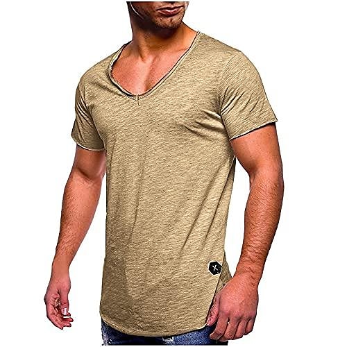 

heren t-shirt zomer effen kleur slim fit v-hals mode korte mouw t-shirt beige