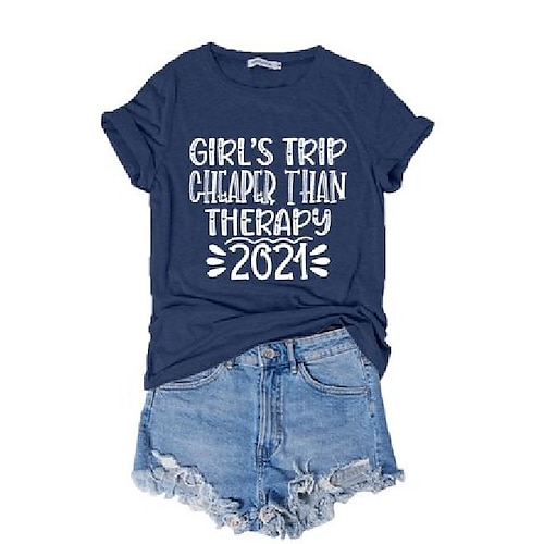 

Girl 'S Trip Cotton-Blend Letter Crew Neck Short Sleeve Women Tee