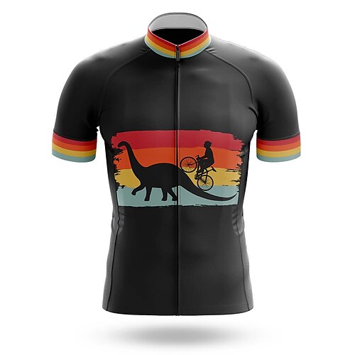 

21Grams Men's Cycling Jersey Short Sleeve Bike Top with 3 Rear Pockets Mountain Bike MTB Road Bike Cycling Breathable Quick Dry Moisture Wicking Reflective Strips Black Dinosaur Polyester Spandex