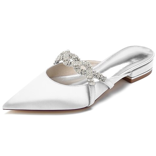 

Damen Hochzeit Schuhe Abendschuhe Hochzeit Hochzeitswohnungen Sommer Strass Flacher Absatz Spitze Zehe Elegant Süß Satin Halbschuhe Einfarbig Wein Schwarz Weiß