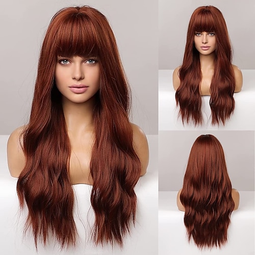 

Synthetic Wig Wavy With Bangs Machine Made Wig Long Auburn A1 A2 A3 A4 Synthetic Hair Women's Cosplay Soft Fashion Blonde Pink Brown / Daily Wear / Party / Evening / Daily