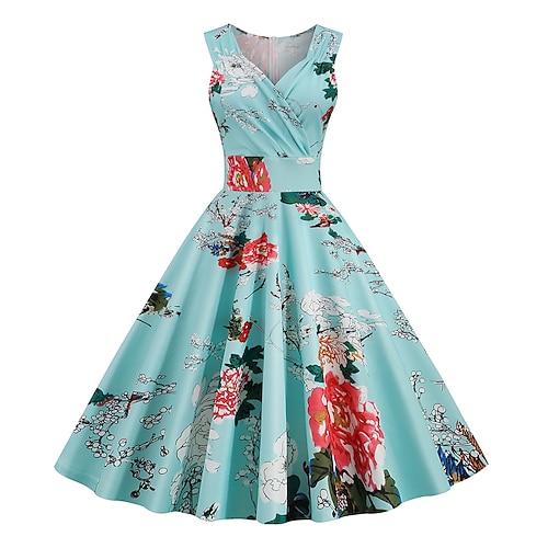 

1950s Floral Cocktail Dress Vintage Dress Dress Party Costume JSK / Jumper Skirt A-Line Dress Prom Dress Women's Flounced Costume Vintage Cosplay Quinceanera Tea Party Party / Cocktail Sleeveless Midi