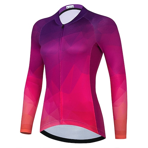 

21Grams Women's Cycling Jersey Long Sleeve Bike Top with 3 Rear Pockets Mountain Bike MTB Road Bike Cycling Breathable Quick Dry Moisture Wicking Reflective Strips Fuchsia Gradient Polyester Spandex
