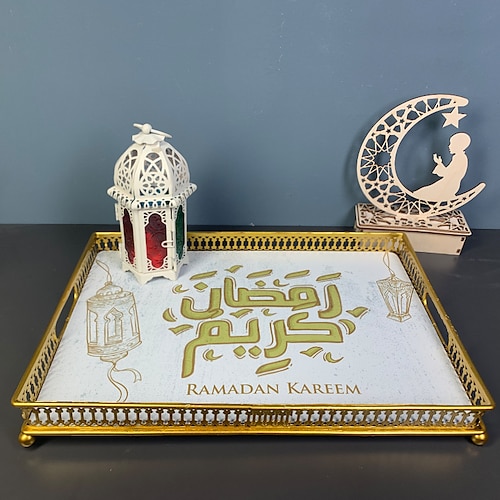 

Ramadan Iron Storage Tray Ornaments Painted Tray Festival Eid Cake Tray Eid Al-fitr Ramadan Craft Decoration Plate