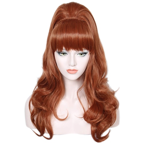 peruca de cobre vermelha longa ondulada peruca de favo de mel grande para roupas dos anos 50 e 80 peruca de halloween
