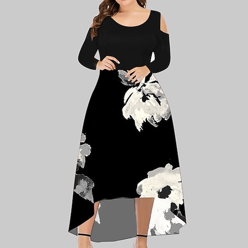 

Women's Plus Size Holiday Dress Floral Crew Neck Print Long Sleeve Fall Spring Casual Maxi long Dress Daily Sports Dress