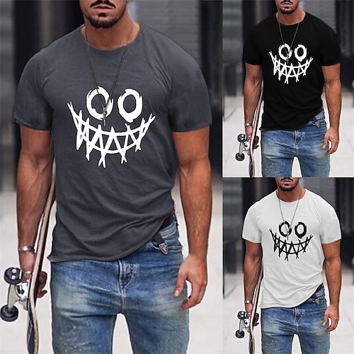 

Herren T Shirt Emoji Gesicht Rundhalsausschnitt Dunkelgray Weiß Schwarz Casual Täglich Kurzarm Bekleidung Baumwolle Sport Modisch Leicht Groß und hoch / Sommer