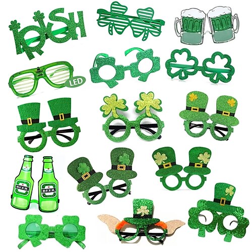 

5PCS Irish Day Party Glasses Decoration For Celebrating St. Patricks Day Green Lucky Grass Party Badge Happy St. Patricks Party Gift